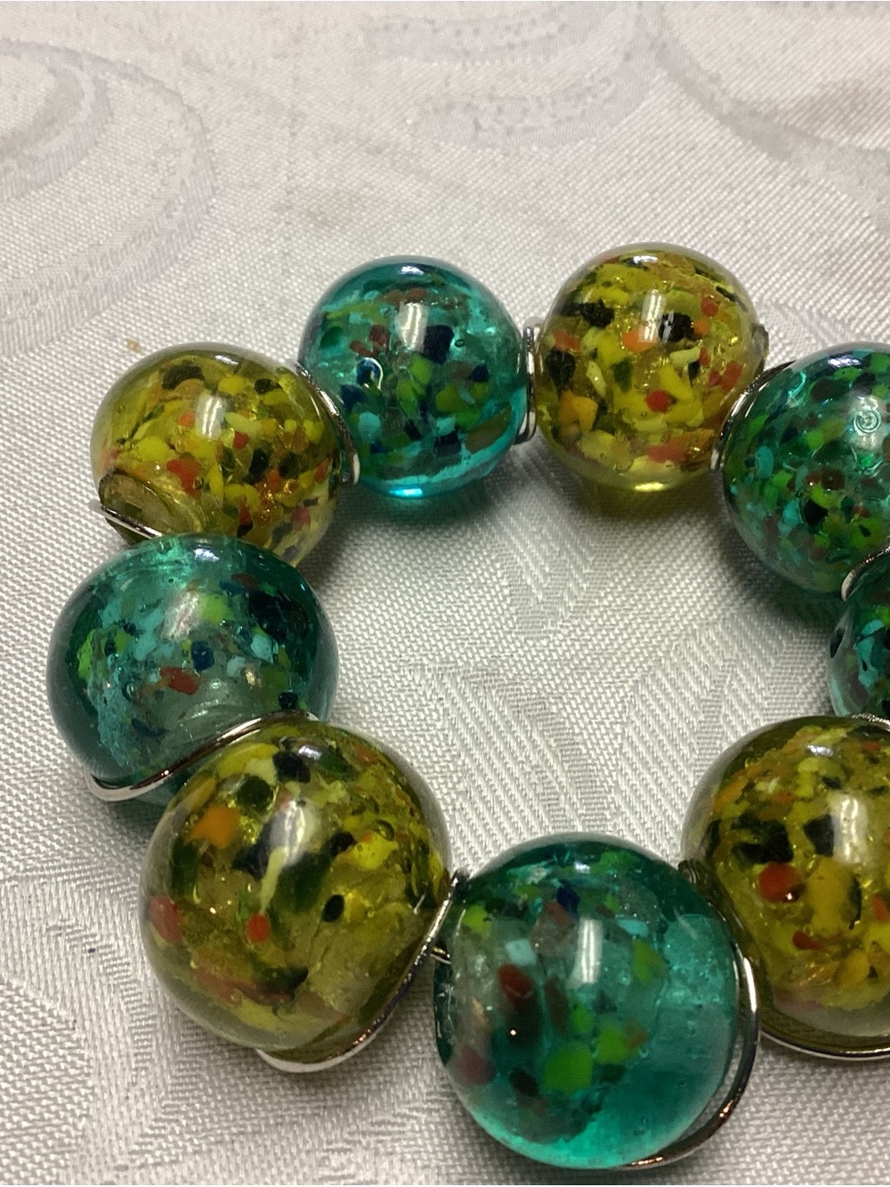 Artisan Multicolor Glass Bead Napkin holders Green & Teal - Picture 3 of 7